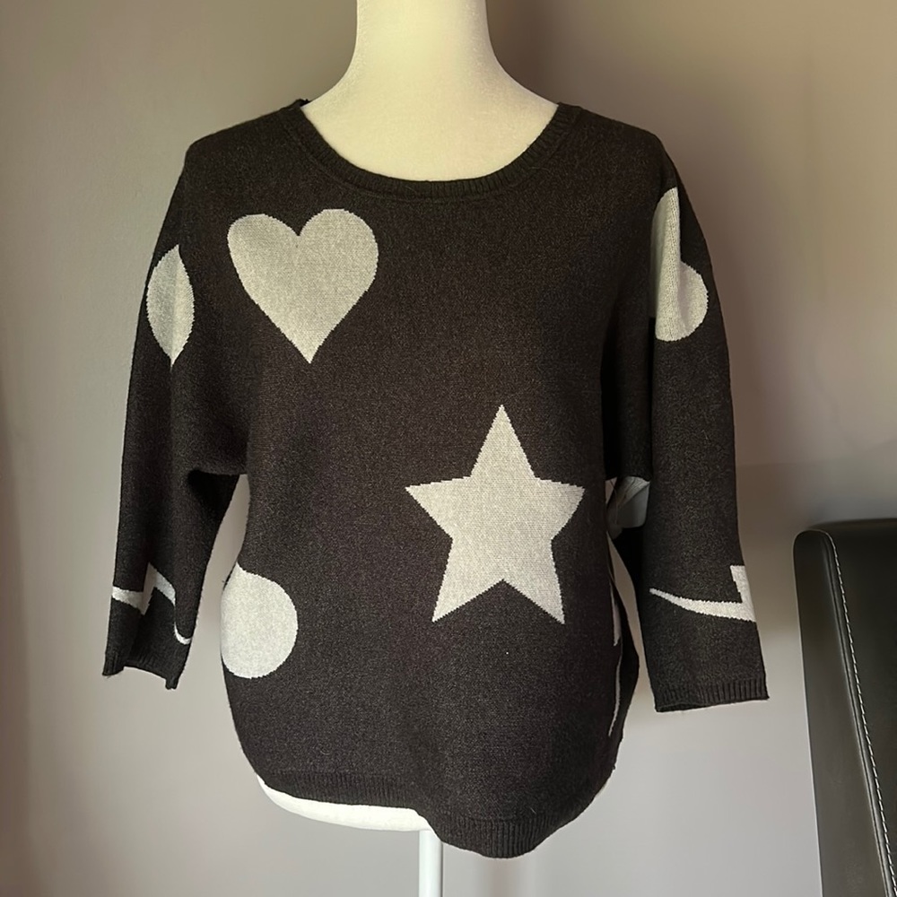 PHILOSOPHY Women Grey Star Lightning Bolt Graphic Sweater